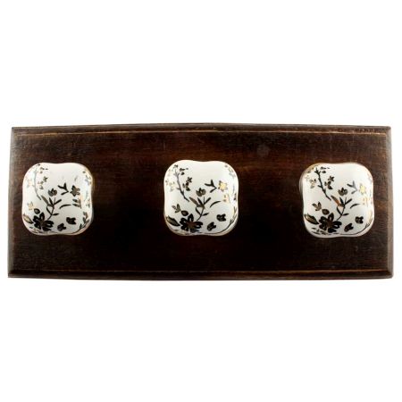 Golden Leaf Flower Square Ceramic Wooden Hook Online